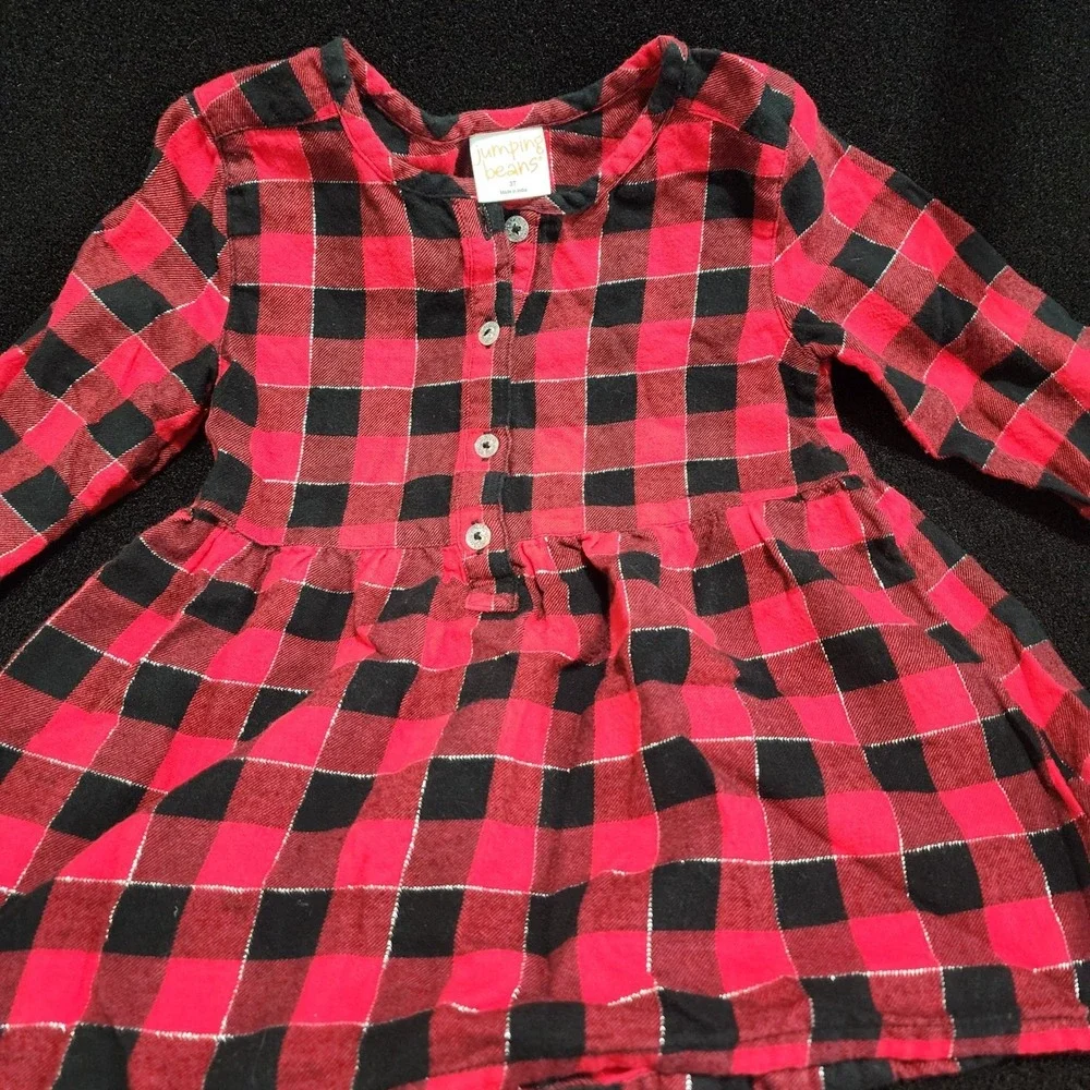 Jumping Beans Red Black‎ Buffalo Plaid Long Sleeve Tunic Shirt Toddler Girls 3T
